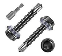 FandWay 50 Pcs Hex Head Self Drilling Screws for Metal,M4.8x38mm Self Tapping Sheet Metal Tek Screws,410 Stainless Steel Black Coating Hex Drive With 1 Bits for Steel/Wood/Plastic.