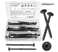 FandWay 50 Pcs Timber Screws,6.3x100mm Heavy Duty Structural Wood Screws,Torx Wafer Head Fixing Deck Screw,Rust Epoxy Coated With T30 Star Bits for Outdoor Log Landscape Frame Construction (Black).