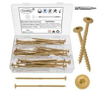 FandWay 50 Pcs Timber Screws,6.3x100mm Heavy Duty Structural Wood Screws,Torx Wafer Head Fixing Deck Screw,Rust Epoxy Coated With T30 Star Bits for Outdoor Log Landscape Frame Construction (Yellow).