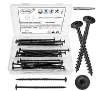 FandWay 50 Pcs Timber Screws,6.3x125mm Heavy Duty Structural Wood Screws,Torx Wafer Head Fixing Deck Screw,Rust Epoxy Coated With T30 Star Bits for Outdoor Log Landscape Frame Construction (Black).