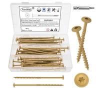 FandWay 50 Pcs Timber Screws,6.3x125mm Heavy Duty Structural Wood Screws,Torx Wafer Head Fixing Deck Screw,Rust Epoxy Coated With T30 Star Bits for Outdoor Log Landscape Frame Construction (Yellow).
