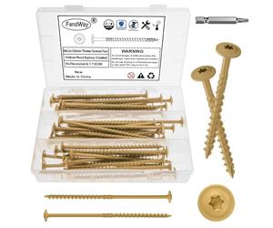 FandWay 50 Pcs Timber Screws,6.3x125mm Heavy Duty Structural Wood Screws,Torx Wafer Head Fixing Deck Screw,Rust Epoxy Coated With T30 Star Bits for Outdoor Log Landscape Frame Construction (Yellow).