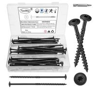 FandWay 50 Pcs Timber Screws,6.3x150mm Heavy Duty Structural Wood Screws,Torx Wafer Head Fixing Deck Screw,Rust Epoxy Coated With T30 Star Bits for Outdoor Log Landscape Frame Construction (Black).