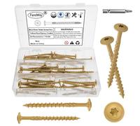 FandWay 50 Pcs Timber Screws,6.3x75mm Heavy Duty Structural Wood Screws,Torx Wafer Head Fixing Deck Screw,Rust Epoxy Coated With T30 Star Bits for Outdoor Log Landscape Frame Construction (Yellow).