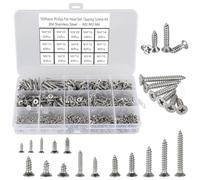 FandWay 595Pcs Self Tapping Screws 304 Stainless Steel,M2 M3 M4 Small Wood Screws Assortment,Countersunk Head Self Drilling Screw,Flat Head Sheet Metal Screw Phillips Drive for DIY Wood Repairs.