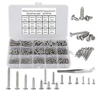 FandWay 595Pcs Self Tapping Screws 304 Stainless Steel,M2 M3 M4 Small Wood Screws Assortment,Pan Head Self Drilling Screw,Round Head Sheet Metal Screw Phillips Drive for DIY Wood Repairs.