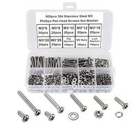 FandWay 600Pcs M3 Bolts and Nuts Set,Pan Head Machine Screws DIN 7985,Cross Round Head Screws,304 Stainless Steel Bolts and Washers Set Phillips Drive Fully Threaded With Storage Box.