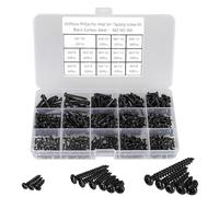 FandWay 625Pcs Self Tapping Screws Black,M2 M3 M4 Small Wood Screws Assortment,Round Head Self Drilling Screw,Pan Head Sheet Metal Screw Phillips Drive for DIY WoodWork Repairs.