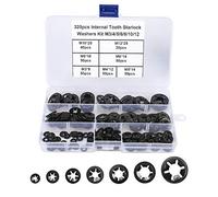 FandWay 7 Sizes 320PCS Internal Tooth Starlock Washers, Quick Speed Locking Washers, Push On Speed Clips Fasteners Assortment Kit,65Mn Black Oxide Finish