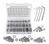 FandWay 720Pcs Bolts and Nuts Set,M3 M4 M5 M6 Hex Socket Cap Head Machine Screws,DIN912 Allen Screws,304 Stainless Steel Hex Bolts and Washers Set Fully Threaded With 4 Allen Key.