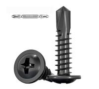 FandWay 80 Pcs Wafer Head Self Drilling Screws,M4.2x32mm Truss Round Head Self Tapping Sheet Metal Tek Screws,410 Stainless Steel Black Coating,Cross/Phillips Drive With 1 Bits For Steel Aluminum.