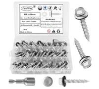 FandWay 80Pcs Sheet to Timber Roofing Screws,M6.3x38mm Self Tapping/Drilling Screws,Hex Head Sheet Metal Tek Screw,Rust Epoxy Coated Wood Siding Screw Hex Drive with EPDM Washer for Roofing Building.