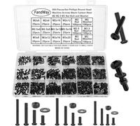 FandWay 900Pcs Bolts and Nuts Set,M2 M2.5 M3 Pan Head Machine Screws DIN 7985,Cross Round Head Screws,Carbon Steel Black Oxide Bolts and Washers Set Phillips Drive Fully Threaded With Storage Box.