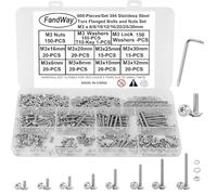 FandWay M3 Torx Bolts and Nuts Set,Flanged Button Head Machine Screws,304 Stainless Steel Torx Screws Washer Head,600Pcs Nut Bolt and Flat & Lock Washers Assortment Kit,Fully Threaded With T10 Wrench.