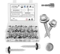 FandWay M4.8x25mm Self-Drilling Roofing Screws,120pcs Hex Head Sheet Metal Tek Screws,Rust Epoxy Coated Self Tapping Wood Siding Screw With EPDM Washer and Hex Drive for Corrugated Roofing.