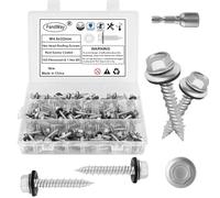 FandWay M4.8x32mm Self-Drilling Roofing Screws,100pcs Hex Head Sheet Metal Tek Screws,Rust Epoxy Coated Self Tapping Wood Siding Screw With EPDM Washer and Hex Drive for Corrugated Roofing.