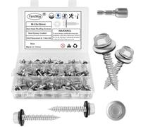FandWay M4.8x38mm Self-Drilling Roofing Screws,100pcs Hex Head Sheet Metal Tek Screws,Rust Epoxy Coated Self Tapping Wood Siding Screw With EPDM Washer and Hex Drive for Corrugated Roofing.