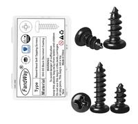 FandWay M4 x 16 mm Round Head Sheet Metal Screws, Pan Head Self-Tapping Screws Phillips Stainless Steel A2 V2A Black Oxide Wood Screws, Pan Head Self-Drilling Screws Fully Threaded (Pack of 50)