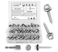 FandWay M6.3x32mm Self-Drilling Roofing Screws,100pcs Hex Head Sheet Metal Tek Screws,Rust Epoxy Coated Self Tapping Wood Siding Screw With EPDM Washer and Hex Drive for Corrugated Roofing.