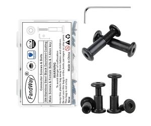 FandWay M6x16mm Connector Bolts 20 Set Furniture Connecting Screws,304 Stainless Steel Black Finish Binding Screws,Cabinet Furniture Bolts Sleeve Nuts With Allen Key For Bed Table Chair Worktop