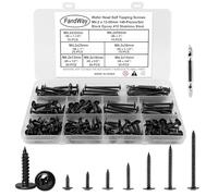 FandWay Pack of 140 self-tapping screws, black, M4.2 wood screws, flat head screws with washer, stainless steel 410 self-tapping screws, self-drilling screws, length: 13 - 50 mm for aluminium wood