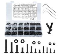 FandWay Pack of 900 M2 M2.5 M3 Countersunk Bolts, 10.9 Grade Carbon Steel Hex Flat Button Screw Set, Hex Bolts Nuts and Washers Assortment with Wrenches