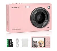 FANEAC S1 4K Digital Camera for Photography - 64MP Vlogging Camera 3" IPS Screen, 16X Zoom, Autofocus, Macro, Fill Light, Filters, Point and Shoot for Beginners, Teens, Adults (Pink)