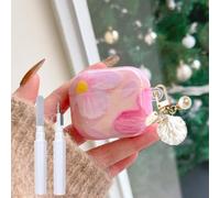 Faneiy for AirPods 4th Generation Case Oil Flower Floral with Pearl Conch Keychain with Cleaner Kit Aesthetic Cute Trendy Shockproof Glossy Cover for AirPod 4-Pink