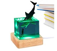 fanelod Night Light Figurine, Whale Figurine Night Light, Night Light Seabed Diver Whale Epoxy Resin Light Resin Night Lights, Novelty Nightlight for Atmosphere for Study Room, Computer Desk, Bedroom