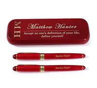 Fanery Sue Engraved Custom Pen Set for Men Women, Personalized Ballpoint Pen & Pencil Sets, Customized Red Maple Wood Pen Set Gift for Friends/Teachers/Students/Graduates(Red-Style1)