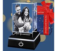 Fanery Sue Personalized 3D Crystal Photo, Custom Gifts for Her, Father, Mom,Wife, Husband, Great Personalized Customized Gift with Your Own Photo, Wedding 3D Picture with LED Light Base(Portrait)