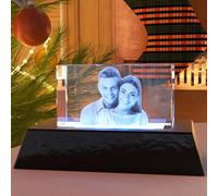 Fanery Sue Personalized 3D Crystal Photo, Custom Gifts for Her, Father, Mom,Wife, Husband, Great Personalized Customized Gift With Your Own Photo, Wedding 3D Picture With LED Light Base(Landscape)
