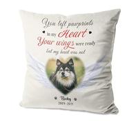 Fanery Sue Personalized Pet Memorial Pillow with Photo & Name - Custom Remembrance Throw Pillow - Pet Loss Sympathy Gift for Dog or Cat Lovers (You left pawprints)