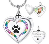 Fanery Sue Pet Ashes Necklace Personalized Locket Picture & Quate Dog Memorial Gifts for Loss of Dog/Cat Rainbow Bridge Urn Cremation jewelry Pets Loss Sympathy Gift Keepsake Lockets for Women