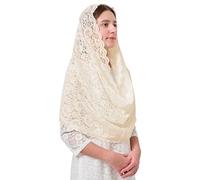 FANFAN Floral Lace Infinity Chapel Veil Catholic Head Scarf Y087, Beige, One Size