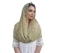 FANFAN Floral Lace Infinity Chapel Veil Catholic Head Scarf Y087, Green, One Size