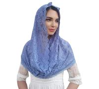 FANFAN Lace Infinity Chapel Veil Infinity Veil for Women Catholic Mother Mary Mantilla Prayer Ceremony Accessories Y087, Dusty Blue, One Size