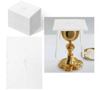 Fanfanwin 12 Pack of Embroidered Linen Purificator with White Cross Center Embroidered purificators for catholic mass, 12 x 18 Inch