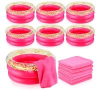 Fanfanwin 12 Pcs Foot Spa Kit for Girls 13.8 x 13.8 x 6.7 Inch Foot Care Bath and 12 x 28 Inch Hand Towels Washbasin Salon Towels for Spa Party Sleepover Party Supplies, Rose Red