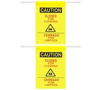 Fanfanwin 2 Pack Restroom Closed for Cleaning Sign with English and Spanish Text Yellow Commercial Door Barricade Sign with Telescopic Pole Hanging Doorway Safety Banner for Office Restroom Hotel
