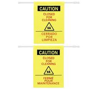 Fanfanwin 2 Pack Restroom Closed for Cleaning Sign with English, Spanish and French Text 27.56-51.18 In Expandable Yellow Commercial Door Barricade Sign Hanging Doorway Safety Banner for Restroom