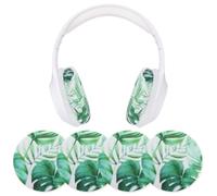 Fanfanwin 2 Pairs Monstera Leaf Flex Fabric Headphones Covers Green Stretchable Washable Ear Cup Protectors Sweat Resistant Ear Pad Sleeves Headphone Accessories for Gym Library Gaming 3.54inch