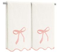 Fanfanwin 2 Pcs Scalloped Hand Towels for Bathroom 26 x 13 Embroidery Coquette Bow Hand Towels 100% Cotton Soft Absorbent Boho Bath Decor for Kitchen Bathroom(White,Pink)