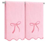 Fanfanwin 2 Pcs Scalloped Hand Towels for Bathroom 26 x 13 Embroidery Coquette Bow Hand Towels 100% Cotton Soft Absorbent Boho Bath Decor for Kitchen Bathroom(Pink)