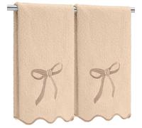 Fanfanwin 2 Pcs Scalloped Hand Towels for Bathroom 26 X13 Embroidery Coquette Bow Hand Towels 100% Cotton Soft Absorbent Boho Bath Decor for Kitchen Bathroom(Brown)