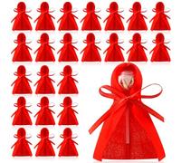 Fanfanwin 24 Pcs Cartoon Mini Red Hats Decorations Red Mini Cape Crafts for Wine Bottle Lollipop Candy Cover Birthday Party Dinner Table Decoration Supplies(Small)
