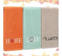 Fanfanwin 3 Pcs Fall Hand Towels for Bathroom 13.8 x 29.5'' Farmhouse Decorative Thanksgiving Bath Towels Sets 100% Cotton Embroidered Autumn Bathroom Kitchen Decor Gifts(Orange Teal Beige,Fall)