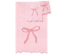 Fanfanwin 3 Pcs Pink Bow Bathroom Towel Set Scalloped Hand Towels Decorative Coquette Towel Set Embroidery 100% Cotton Bathroom Hand Towels Absorbent Soft Preppy Bath Decor for Kitchen Bathroom