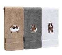 Fanfanwin 3 Pcs Sasquatch Sit on Toilet Hand Towels Farmhouse Decorative Bathroom Towels Funny Embroidered Cotton Soft Absorbent Decor for Holiday Kitchen Bathroom, 13.8 x 29.5''
