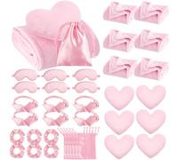 Fanfanwin 36 Pcs Pink Sleepover Party Supplies for Girls 6 Throw Blanket 6 Heart Pillows 6 Spa Headband 6 Scrunchies 6 Sleep Eye Mask 6 Imitation Silk Bag for Spa Birthday Slumber Party Favors